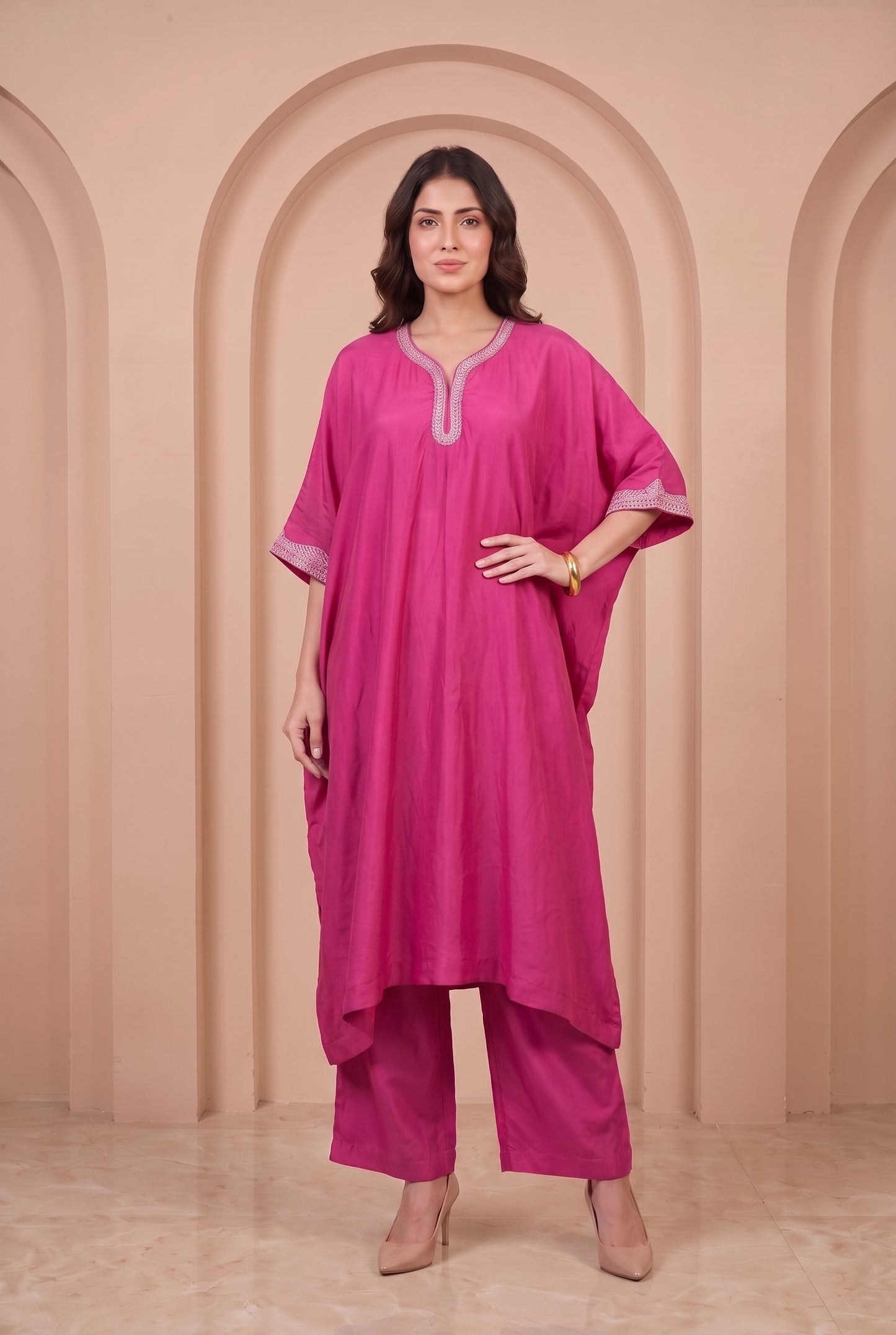 Fuchsia Bloom Mul Kaftaan Set