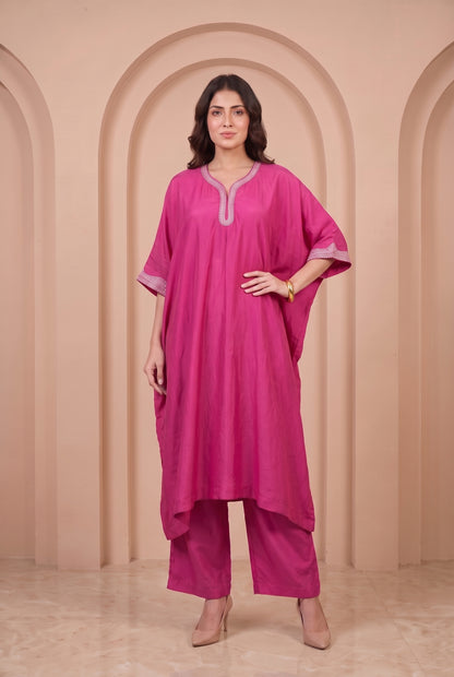Fuchsia Bloom Mul Kaftaan Set