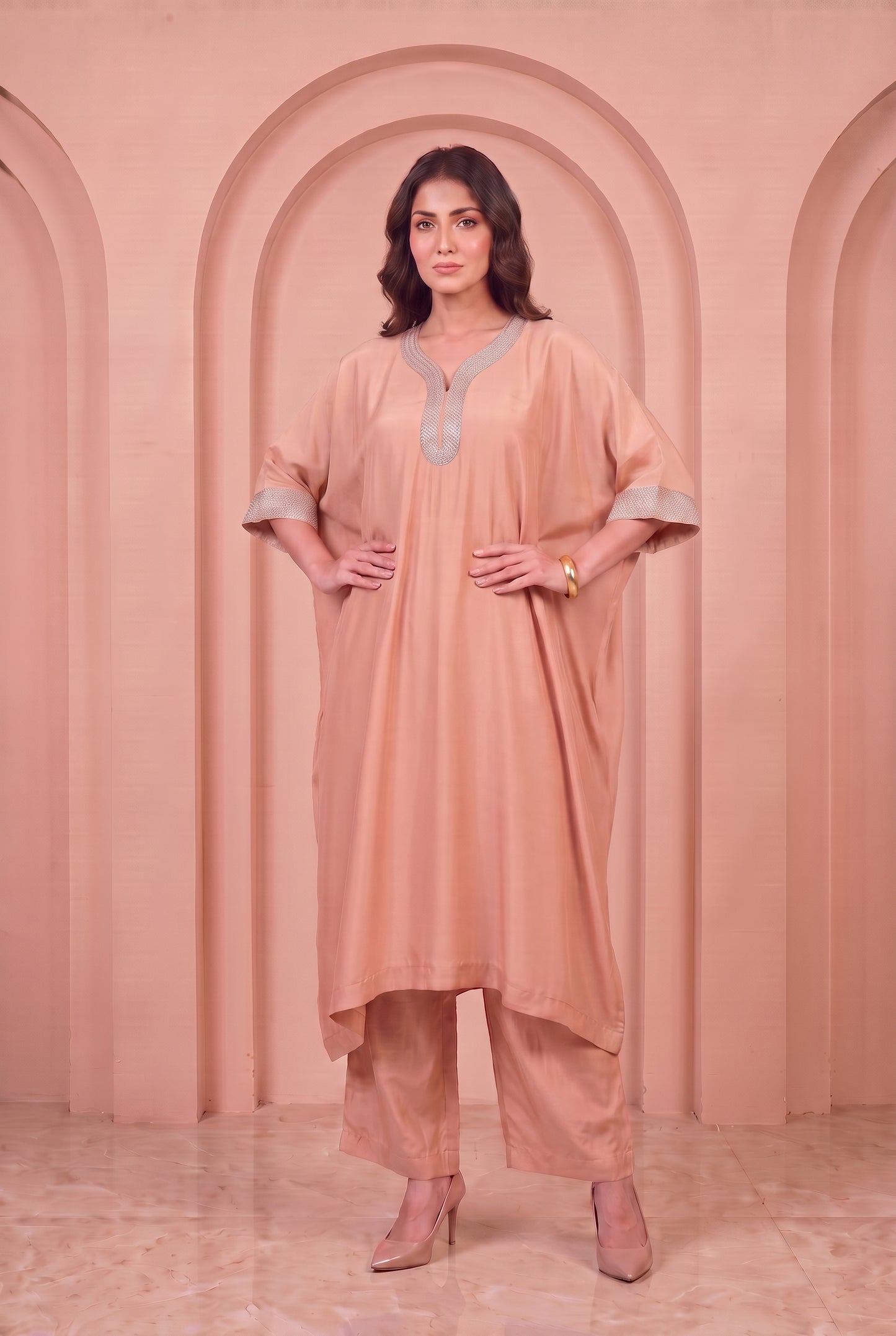 Peach Dawn Mul Kaftaan Set