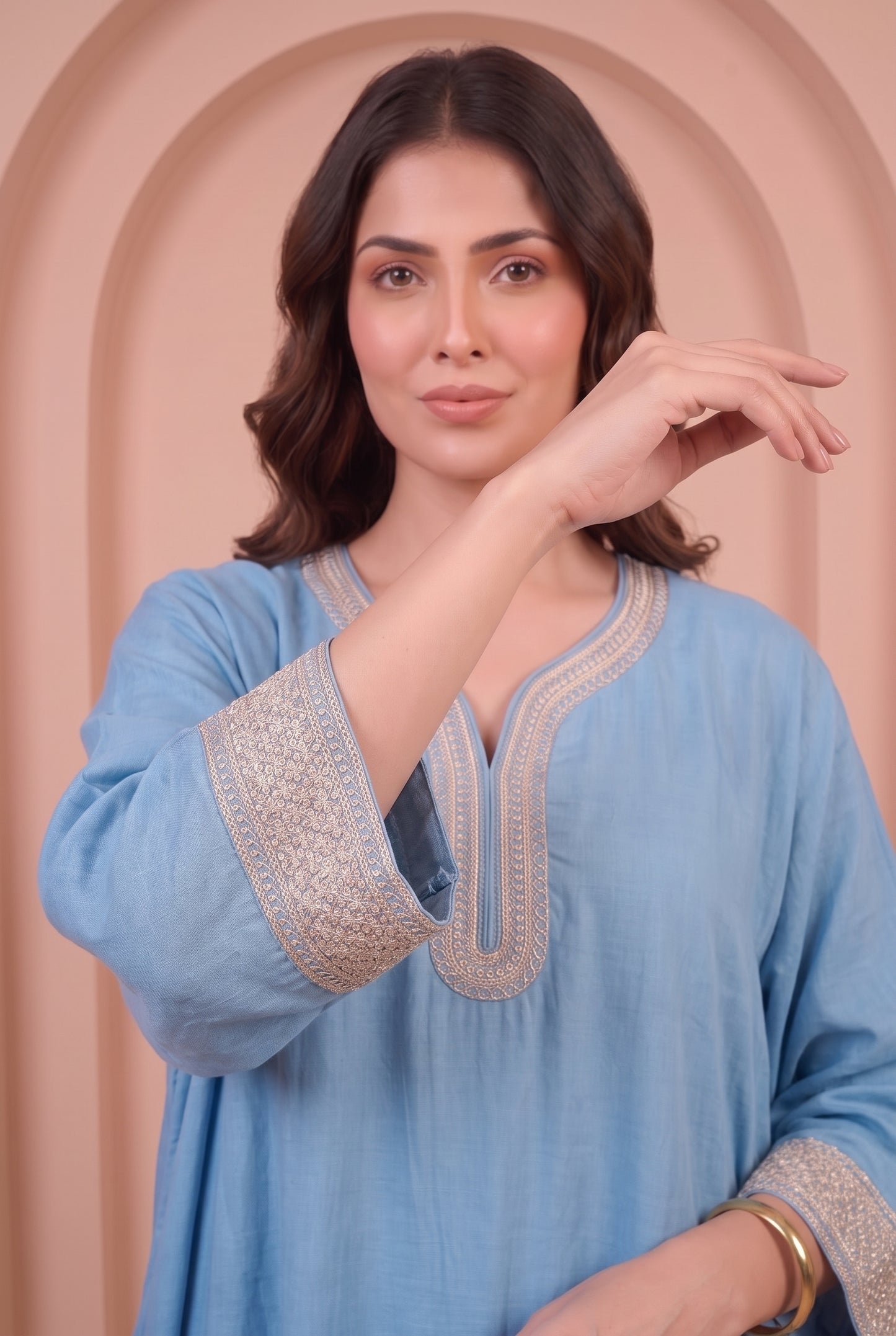 Sky Blue Mul Kaftaan Set