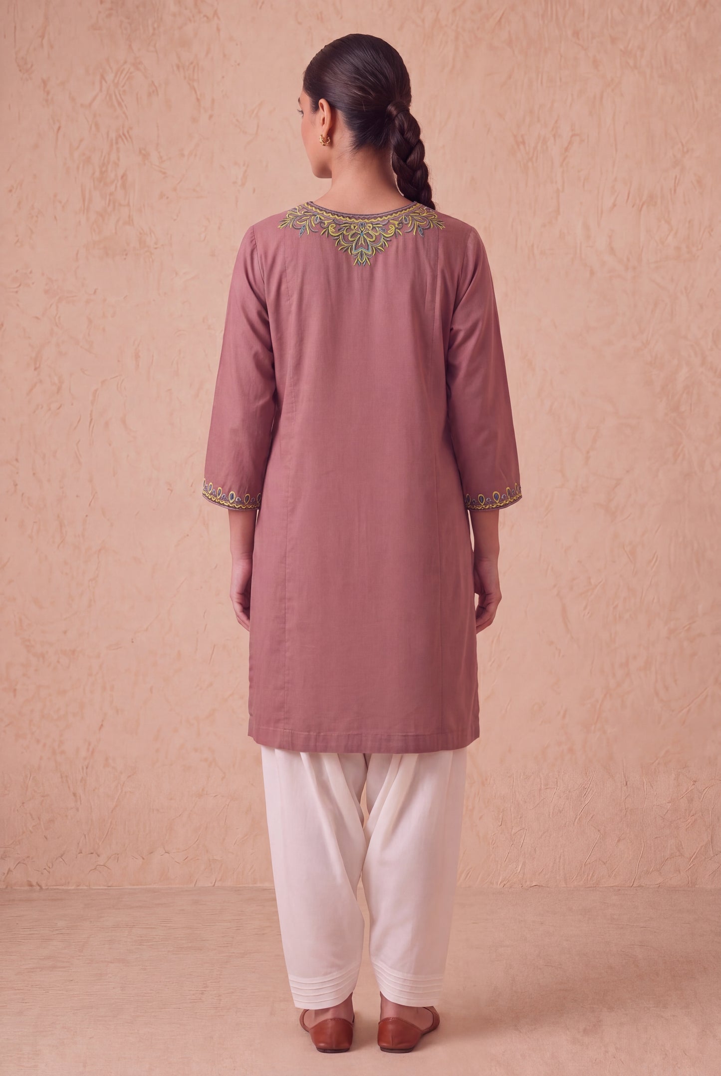 Vintage Rose A-Line Kurta Set With Aari Embroidery