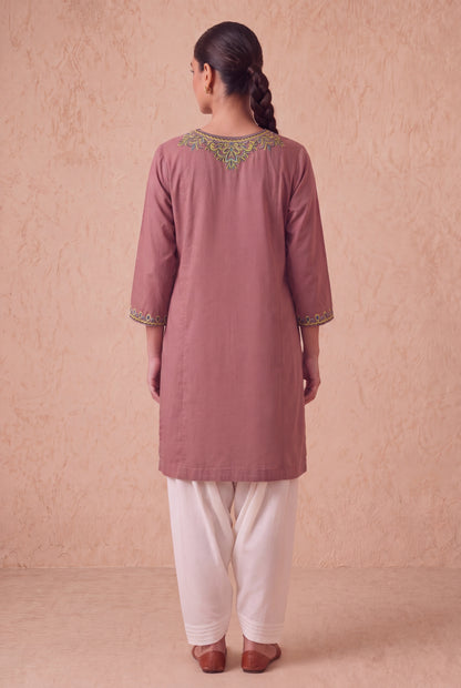 Vintage Rose A-Line Kurta Set With Aari Embroidery