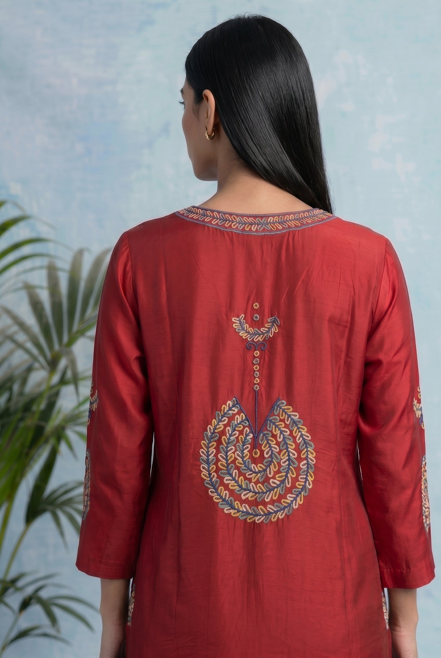 Crimson Ember Pheran Set with Aari Embroidery