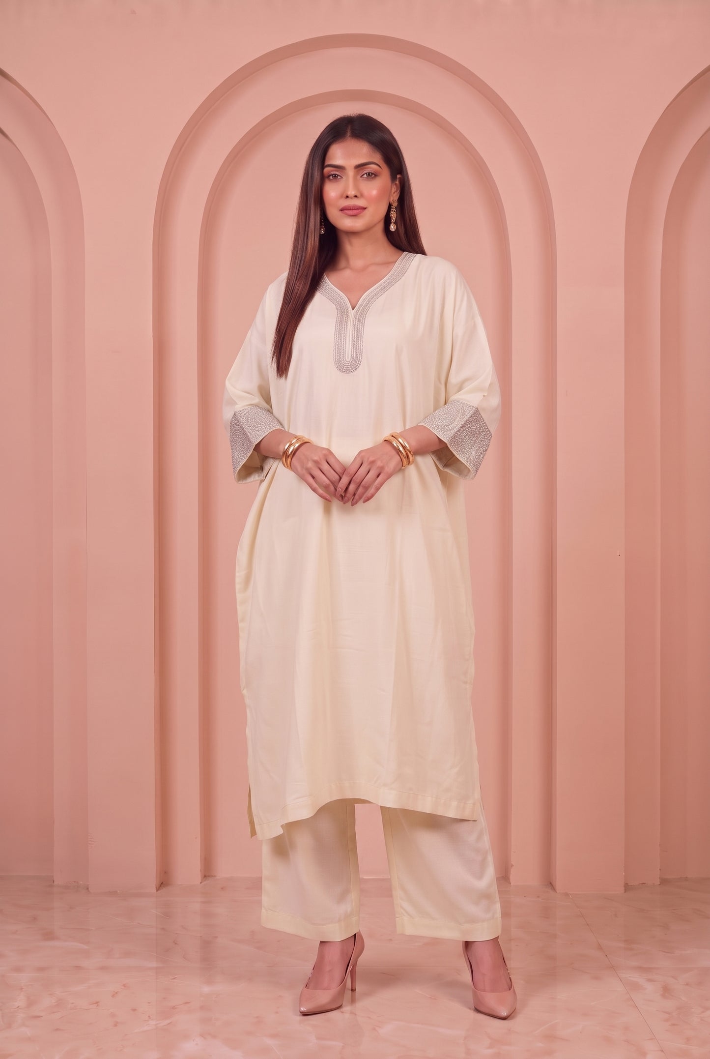 Ivory Mul Kaftaan Set
