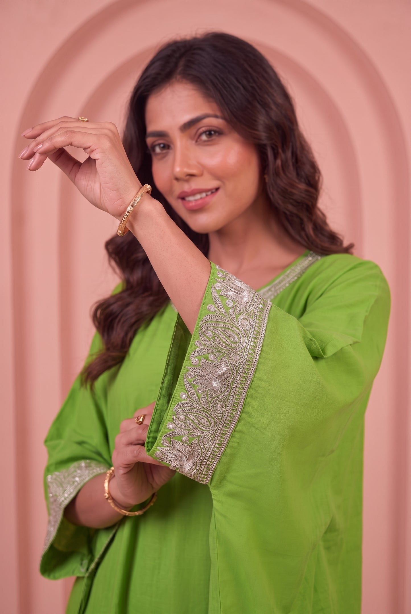 Lime Green Mul Kaftaan Set