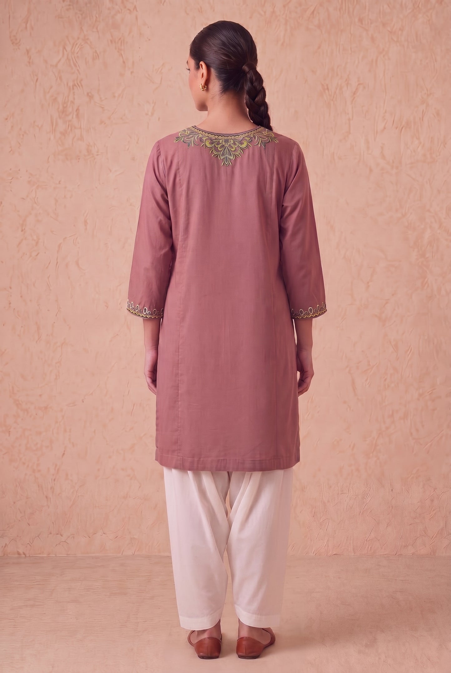 Vintage Rose A-Line Kurta Set with Aari Embroidery