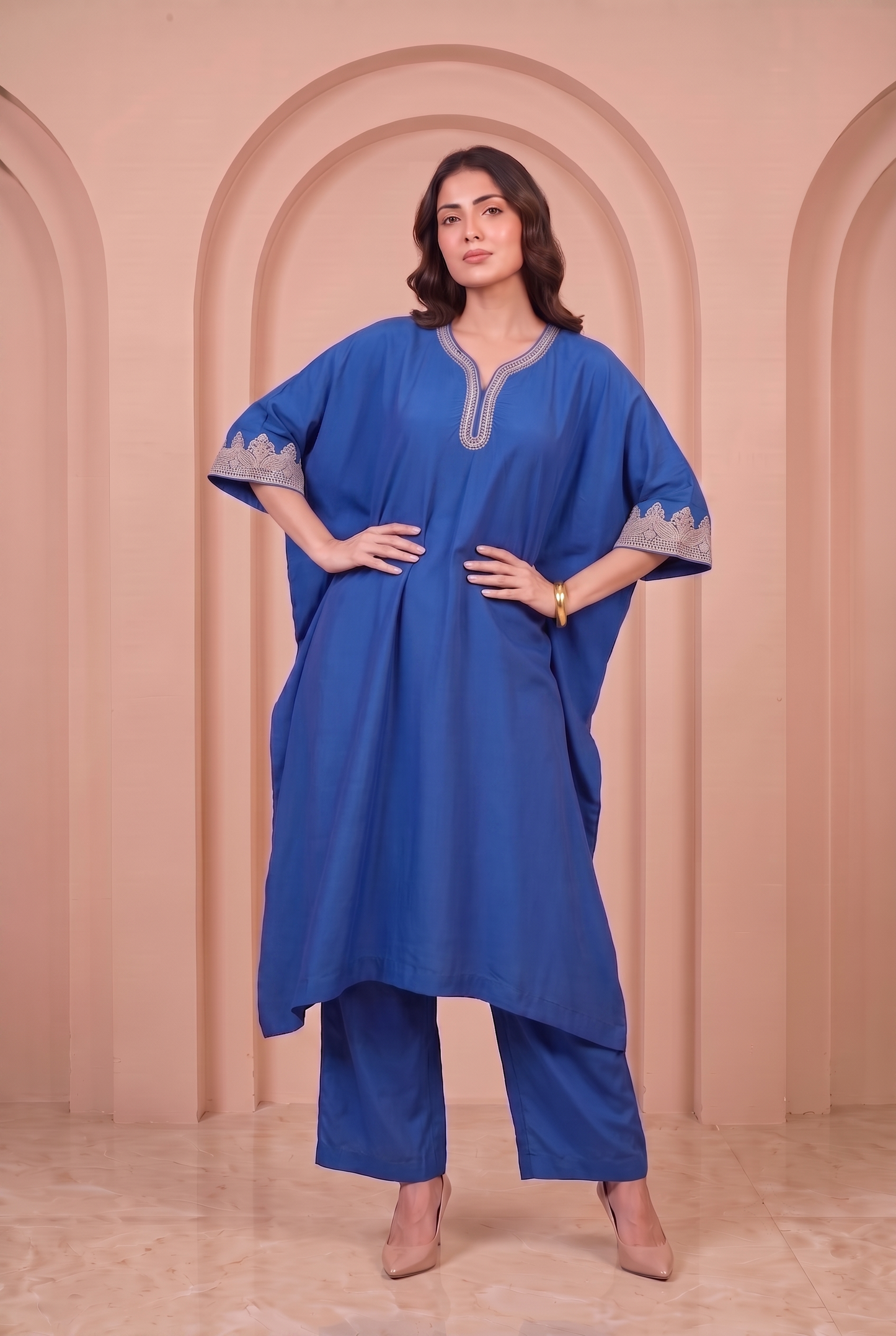 Sapphire Blue Mul Kaftaan Set