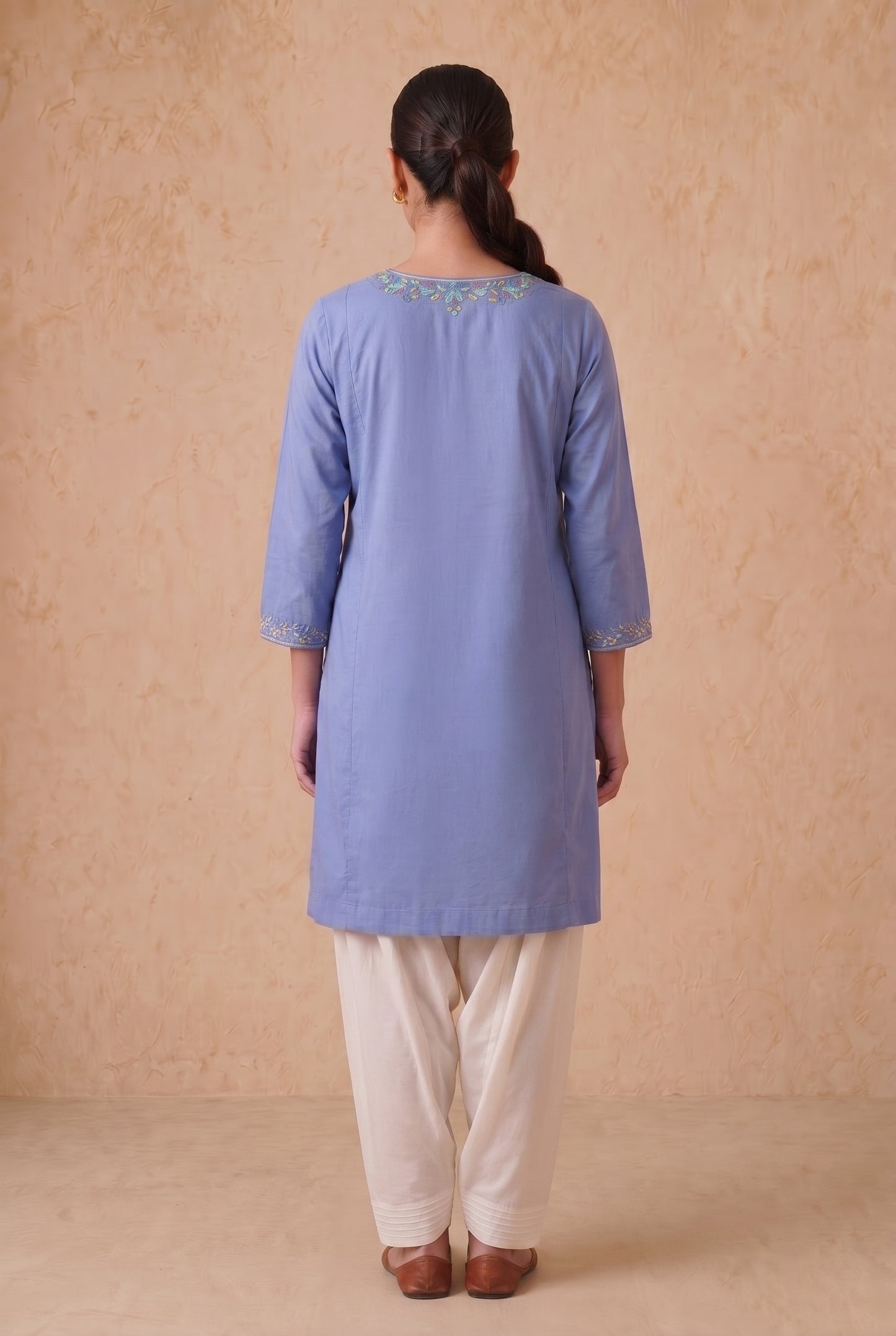 Misty Blue A Line Kurta Set With Aari Embroidery