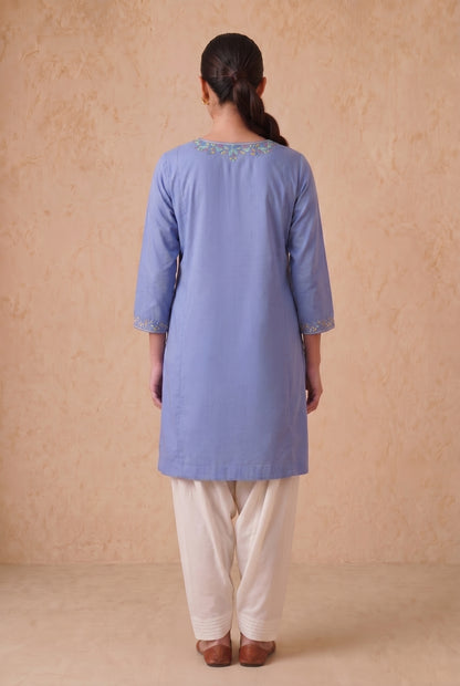 Misty Blue A Line Kurta Set With Aari Embroidery