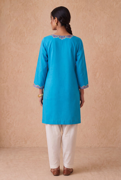 Aqua Blue A Line Kurta Set With Aari Embroidery
