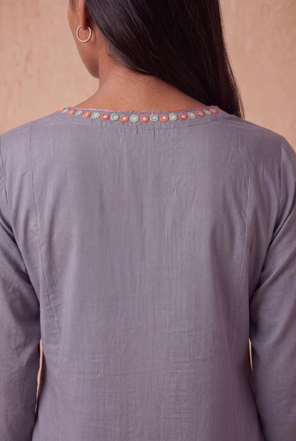 Moonstone Blue A Line Kurta Set With Aari Embroidery