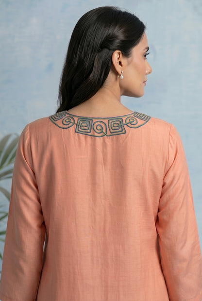 Blush Peach Pheran Set with Aari Embroidery