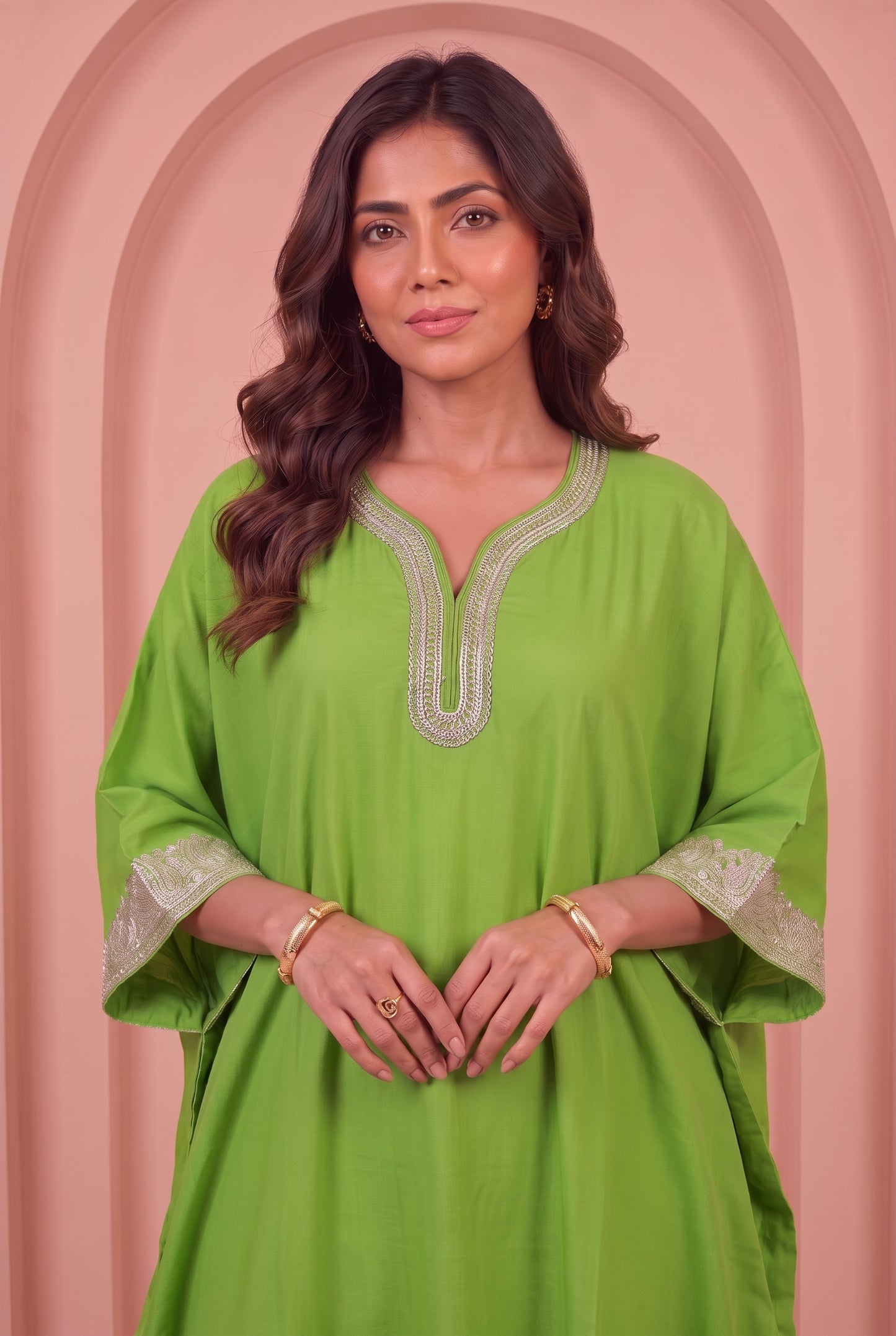 Lime Green Mul Kaftaan Set