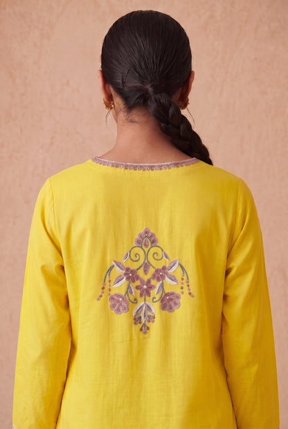 Sunlit Yellow A Line Kurta Set With Aari Embroidery