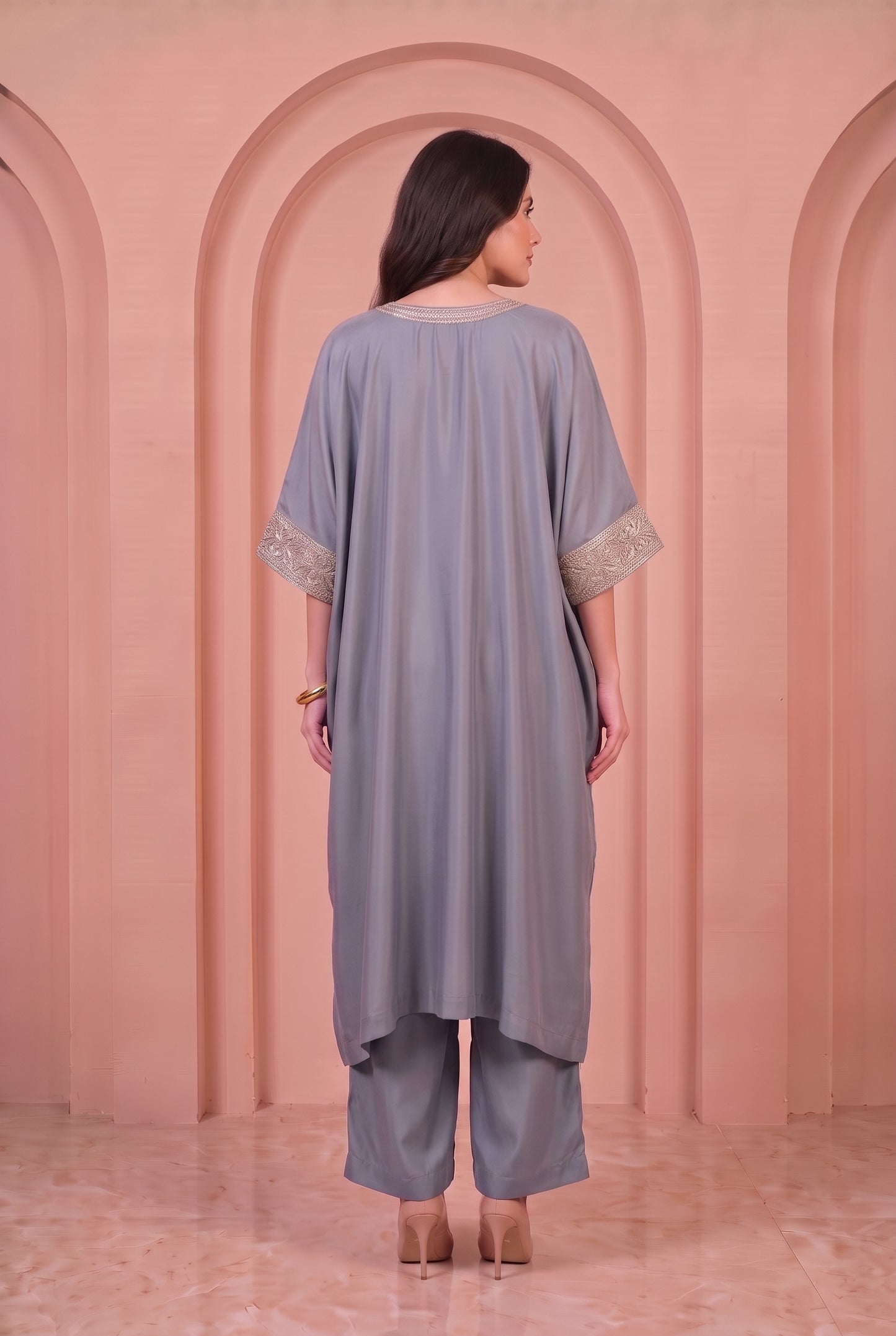 Stone Blue Mul Kaftaan Set