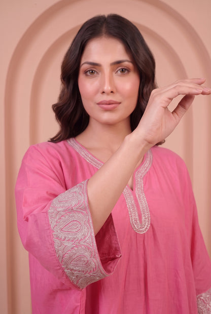 Rose Pink Mul Kaftaan Set