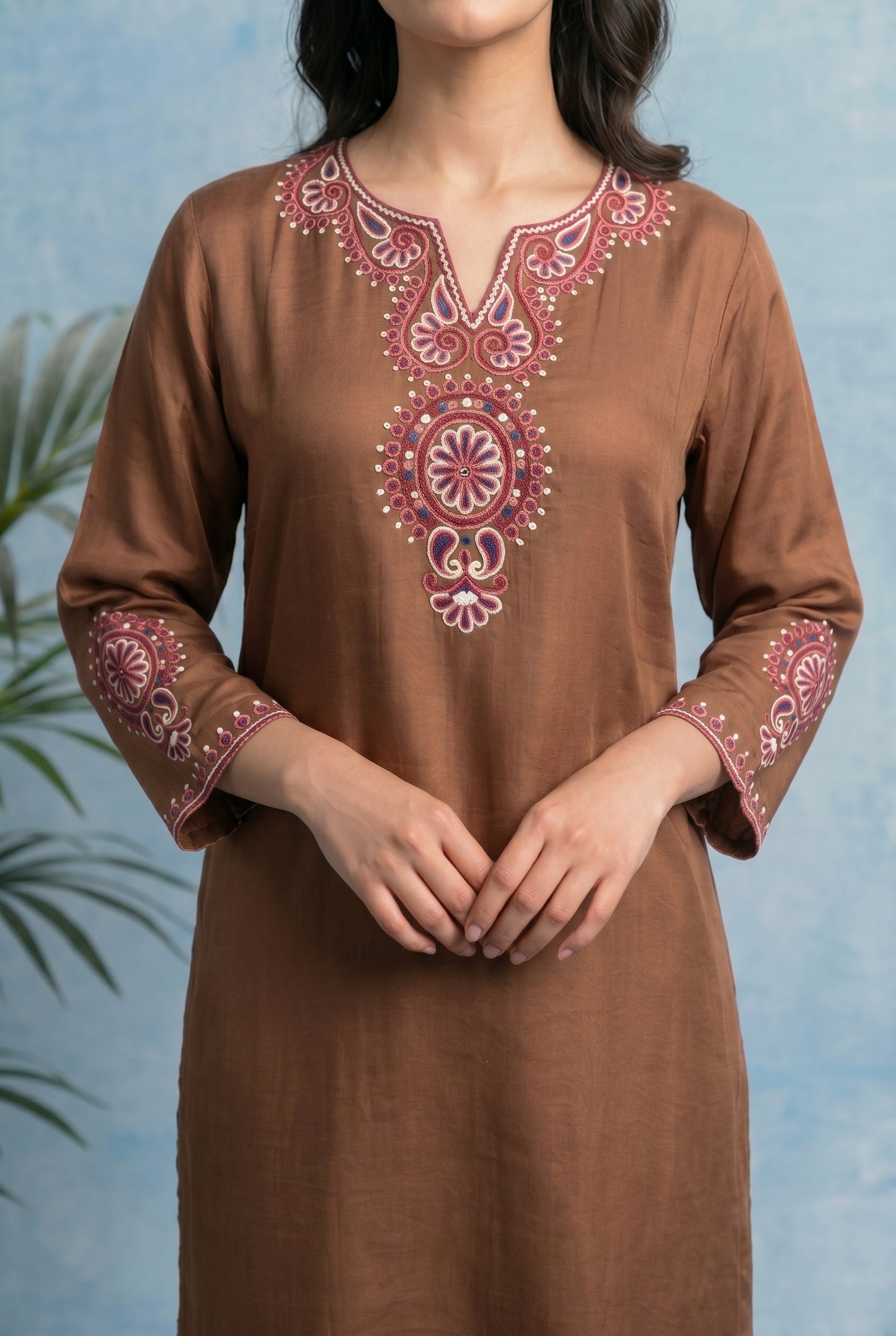 Cocoa Bloom Pheran Set with Aari Embroidery