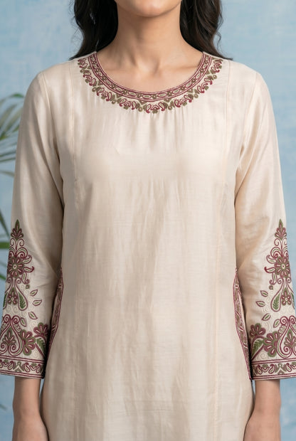 Ivory Pearl Pheran Set with Aari Embroidery