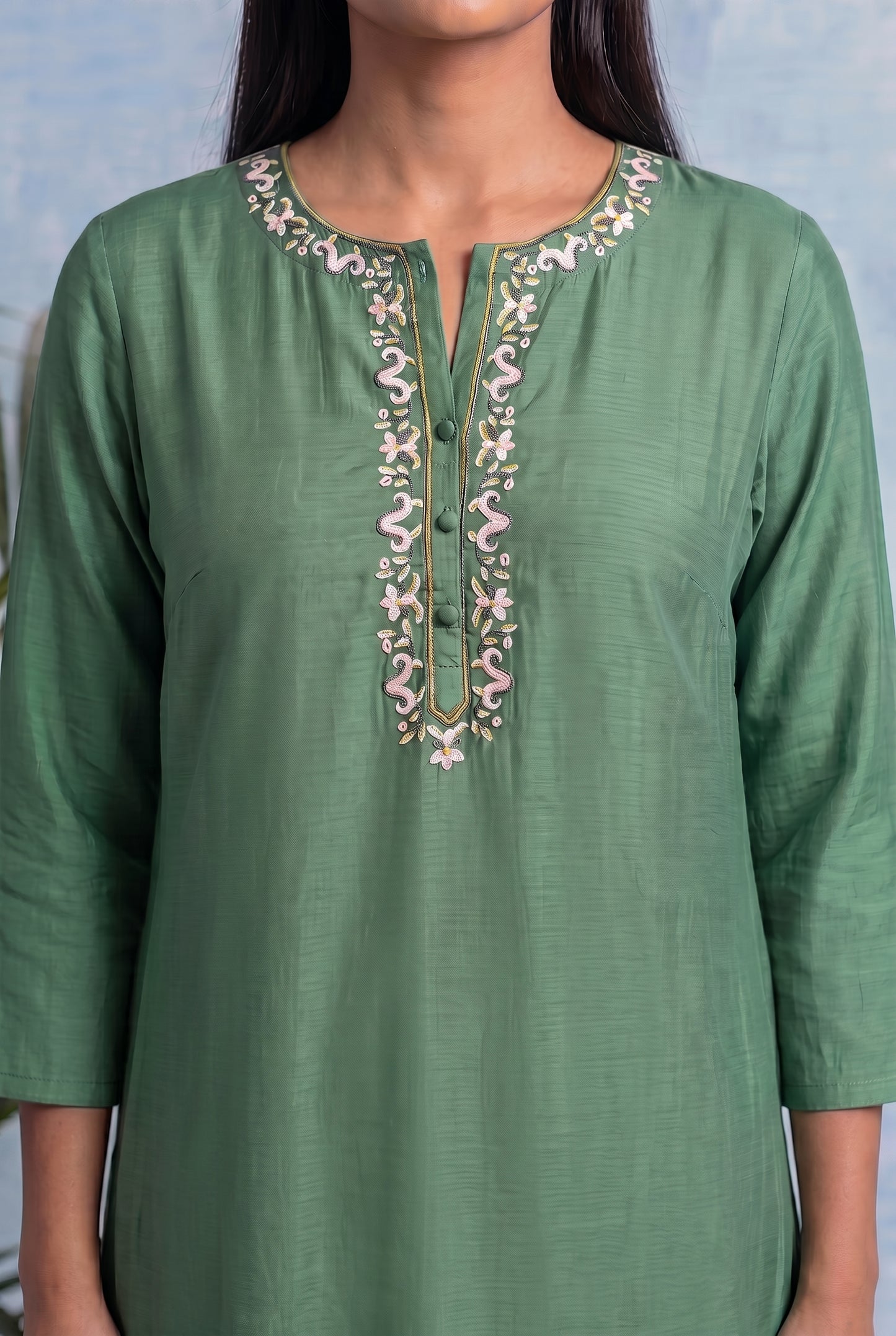 Emerald Dew Pheran Set with Aari Embroidery