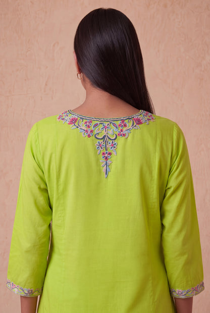 Spring Bloom A Line Kurta Set With Aari Embroidery