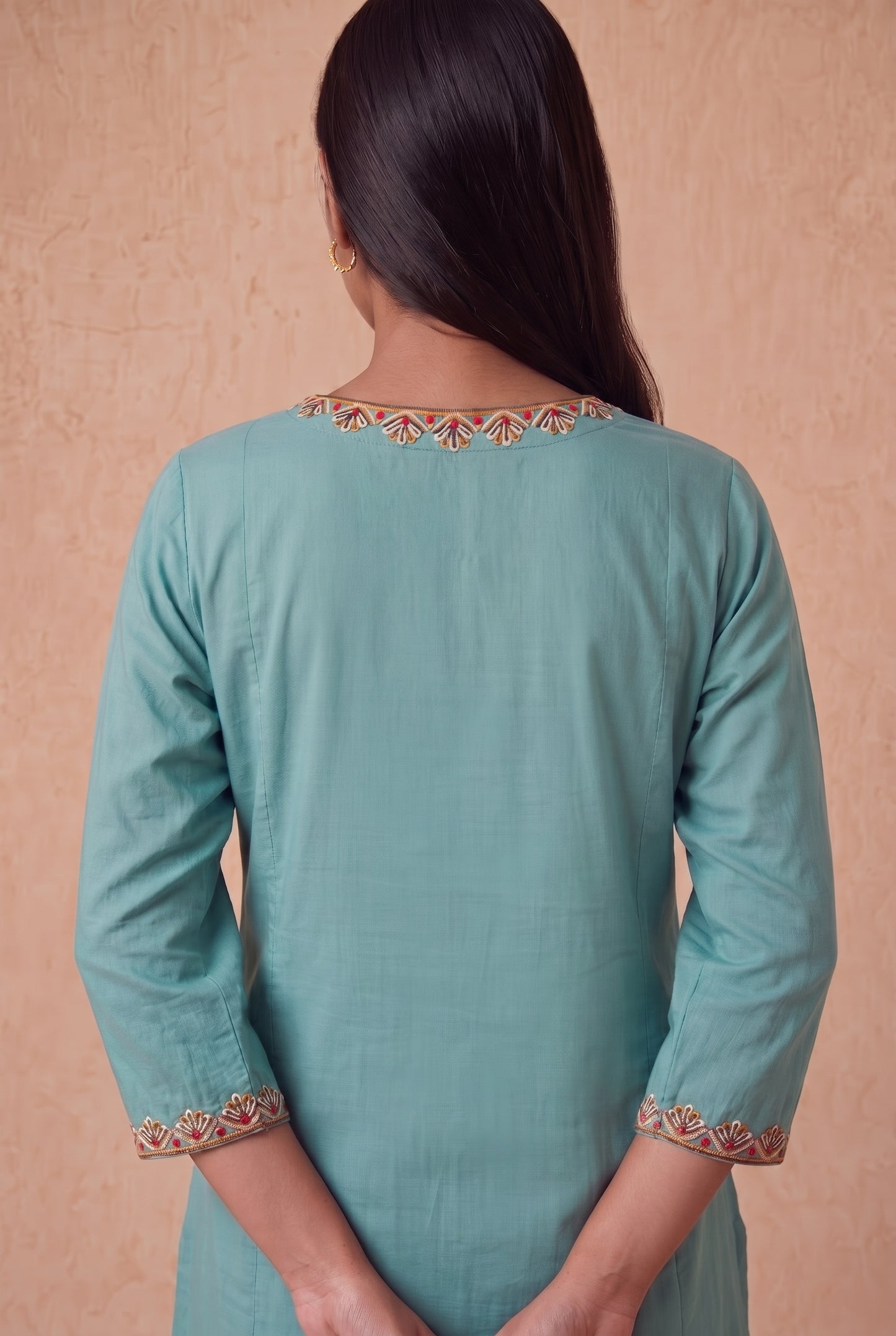 Sea Mist A Line Kurta Set With Aari Embroidery