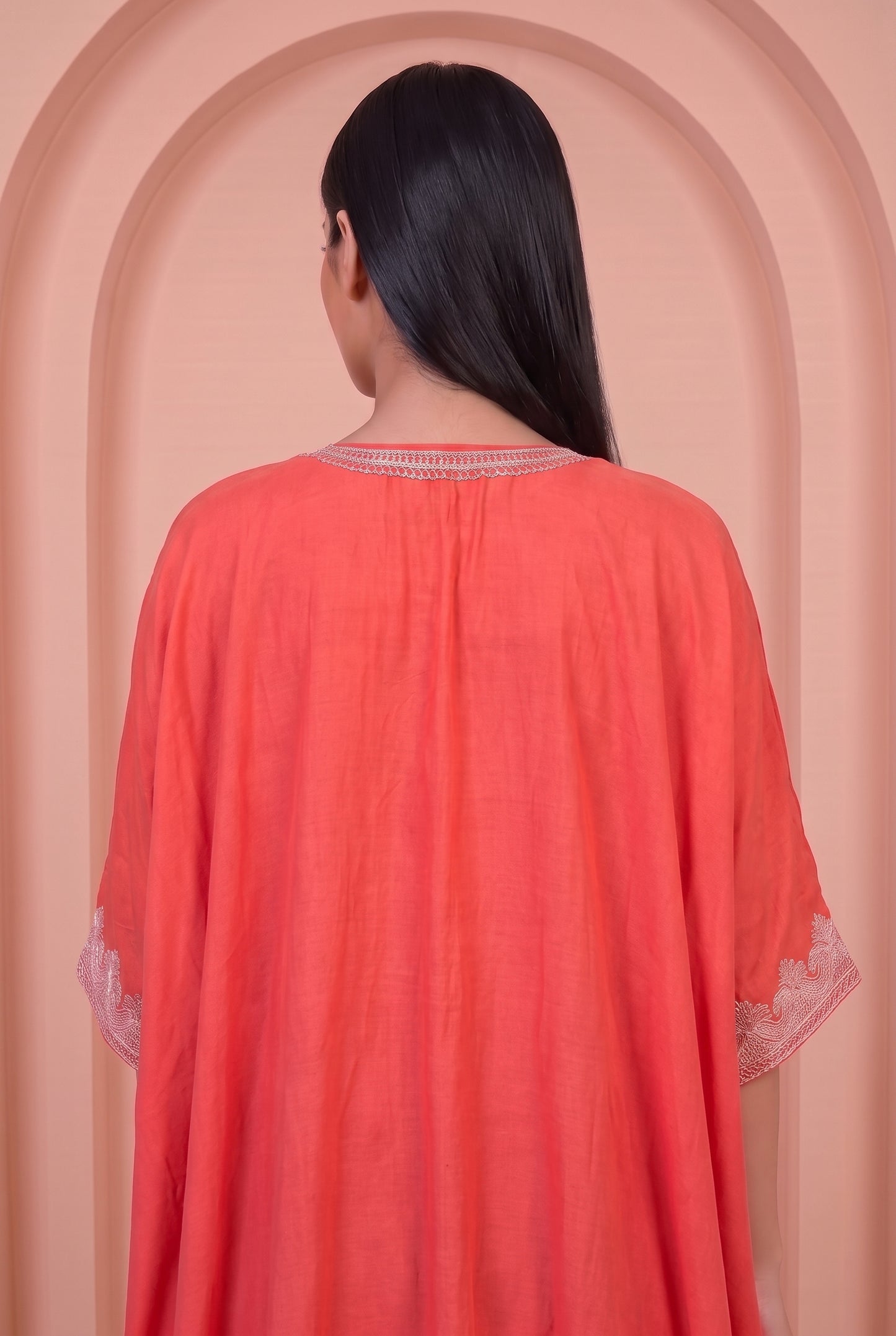 Coral Glow Mul Kaftaan Set