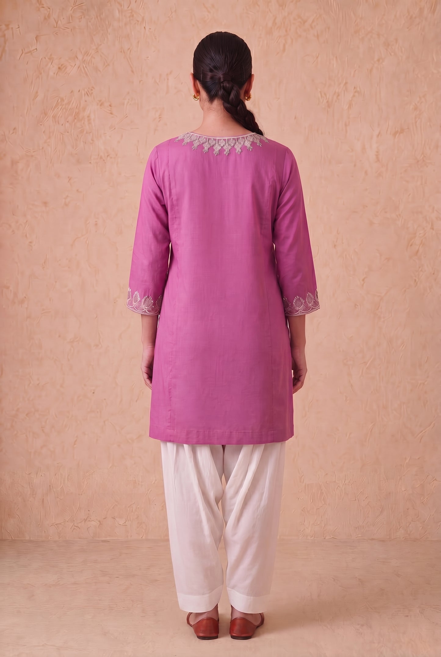 Rosewood Orchid a Line Kurta Set with Aari Embroidery
