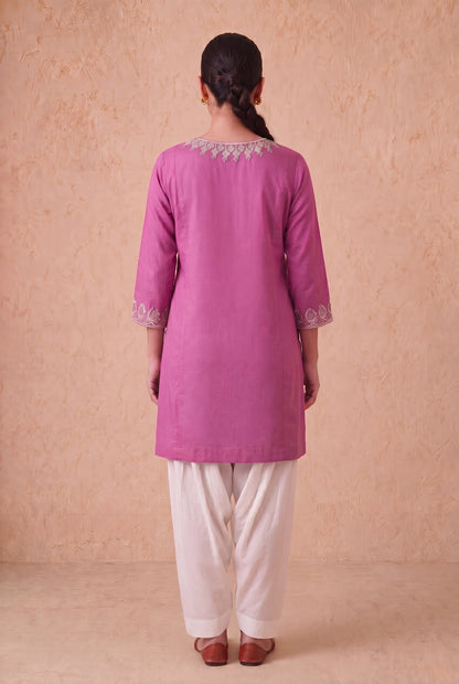 Rosewood Orchid a Line Kurta Set with Aari Embroidery