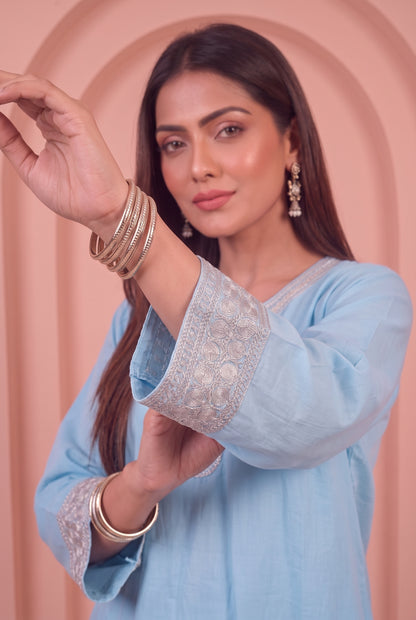 Powder Blue Mul Kaftaan Set
