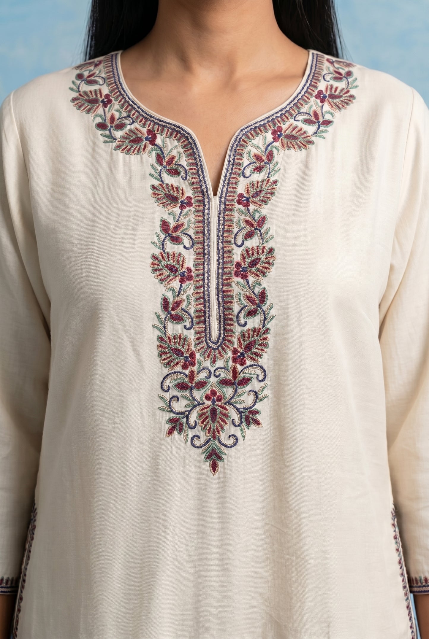 Vanilla Mist Pheran Set with Aari Embroidery