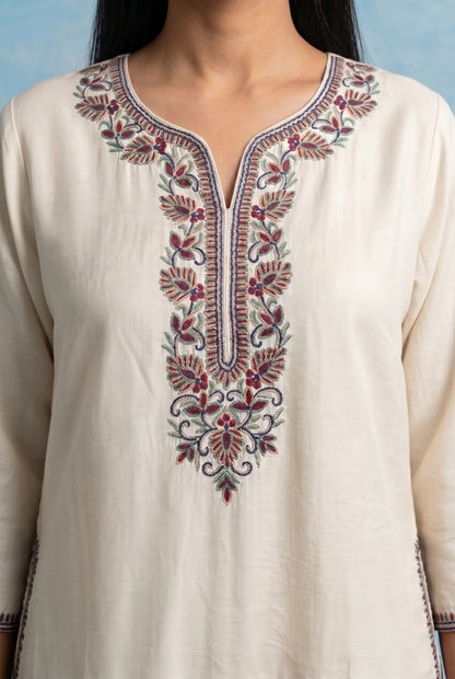 Vanilla Mist Pheran Set with Aari Embroidery