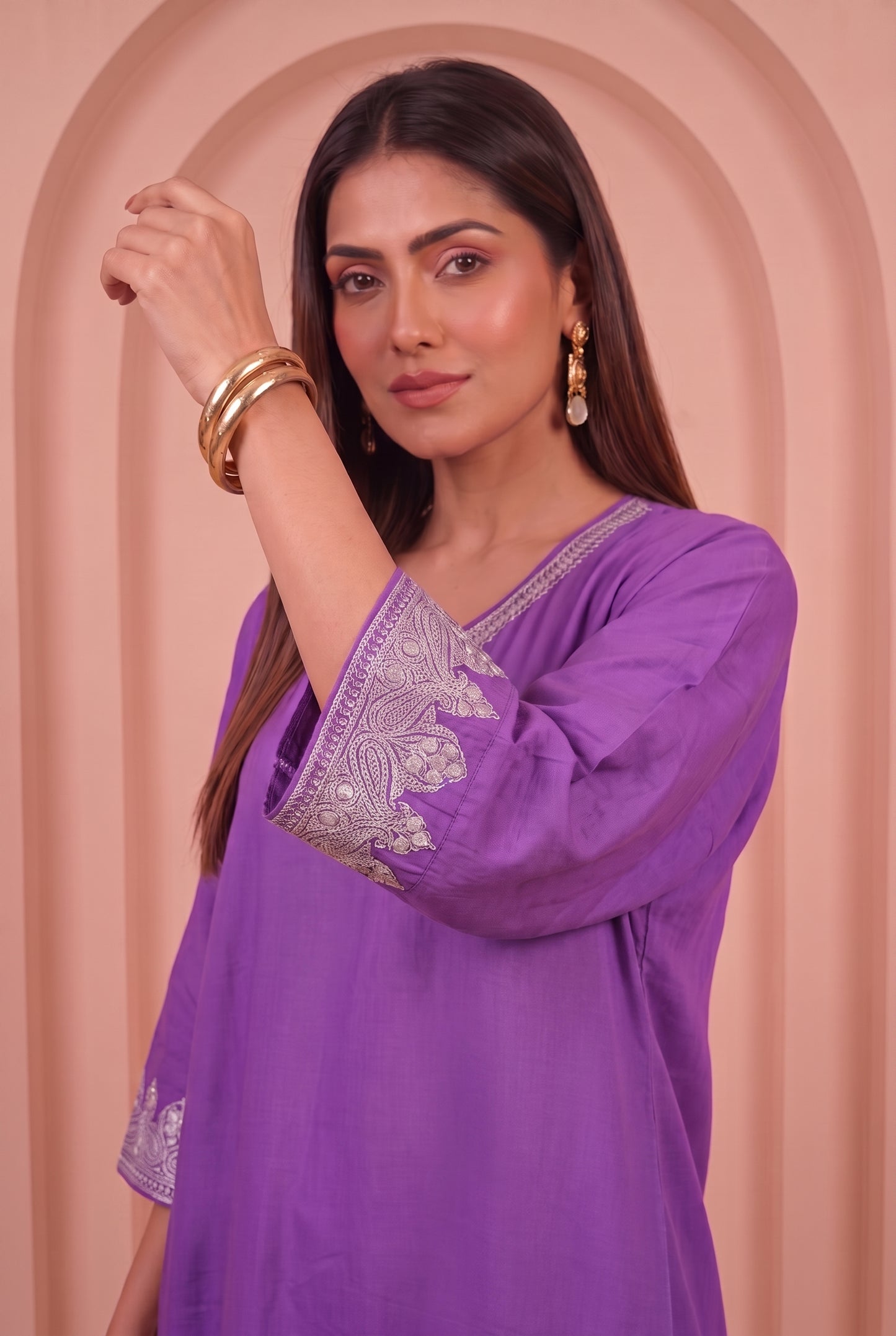 Lavender Purple Mul Kaftaan Set