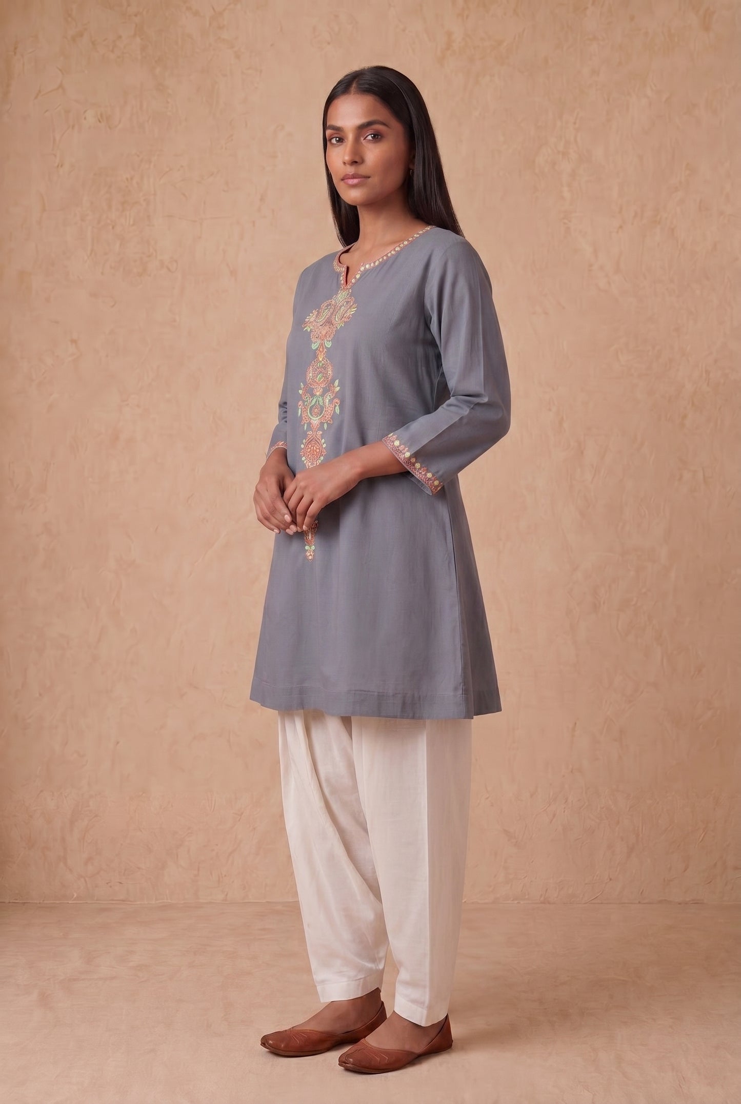 Moonstone Blue A Line Kurta Set With Aari Embroidery