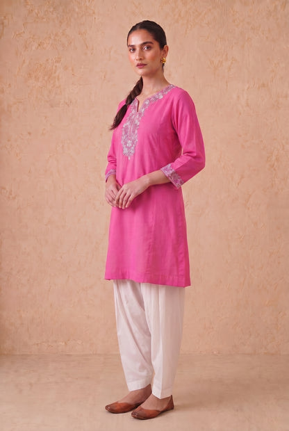 Candy Pink a Line Kurta Set with Aari Embroidery