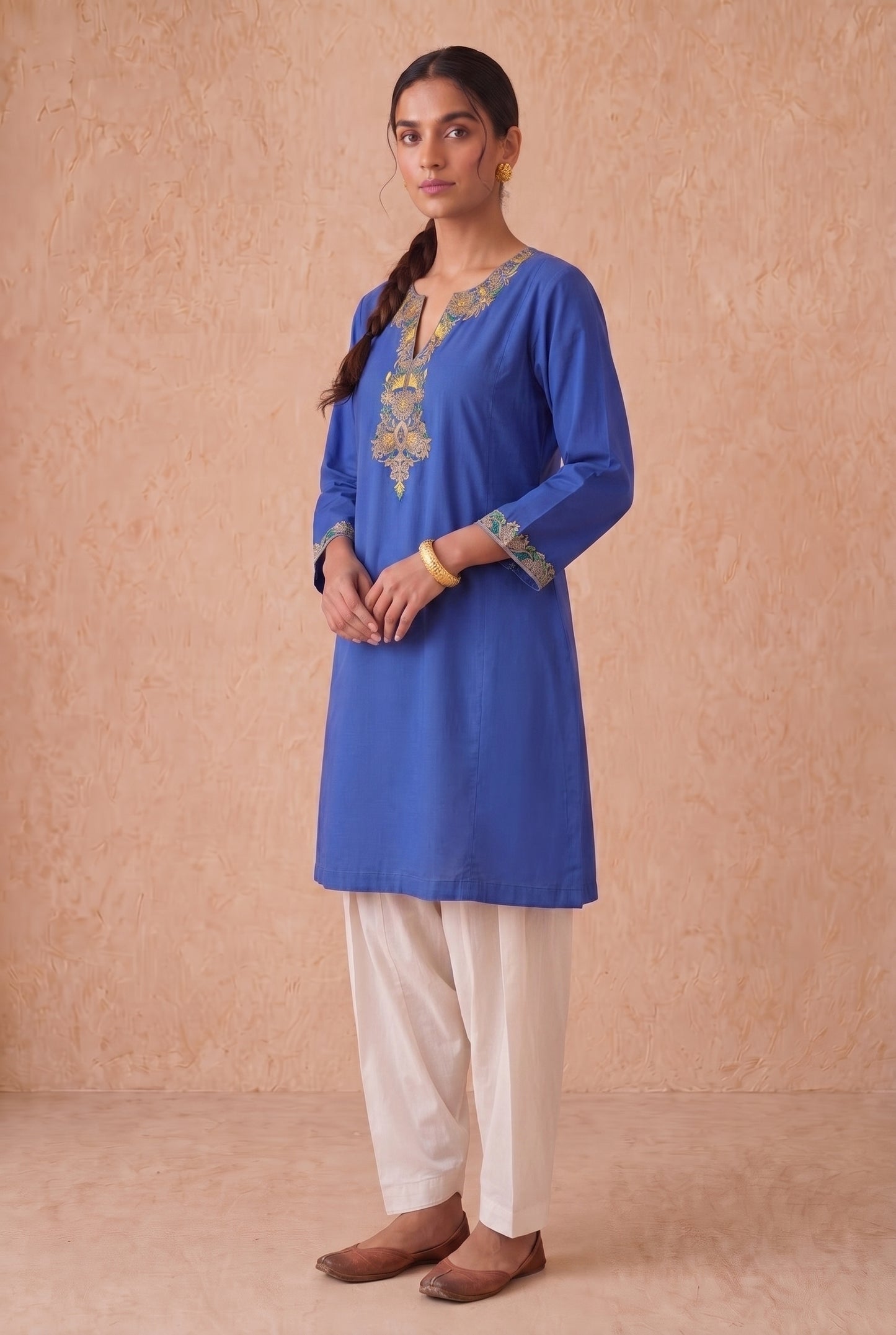 Sapphire Blue A Line Kurta Set With Aari Embroidery