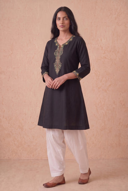 Midnight Noir a Line Kurta Set with Aari Embroidery