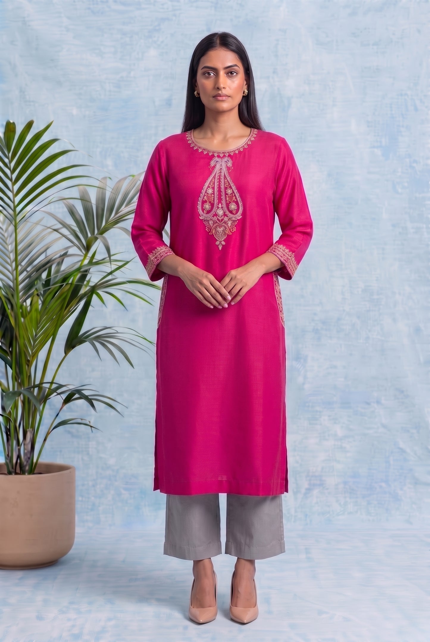 Berry Blush Pheran Set with Aari Embroidery