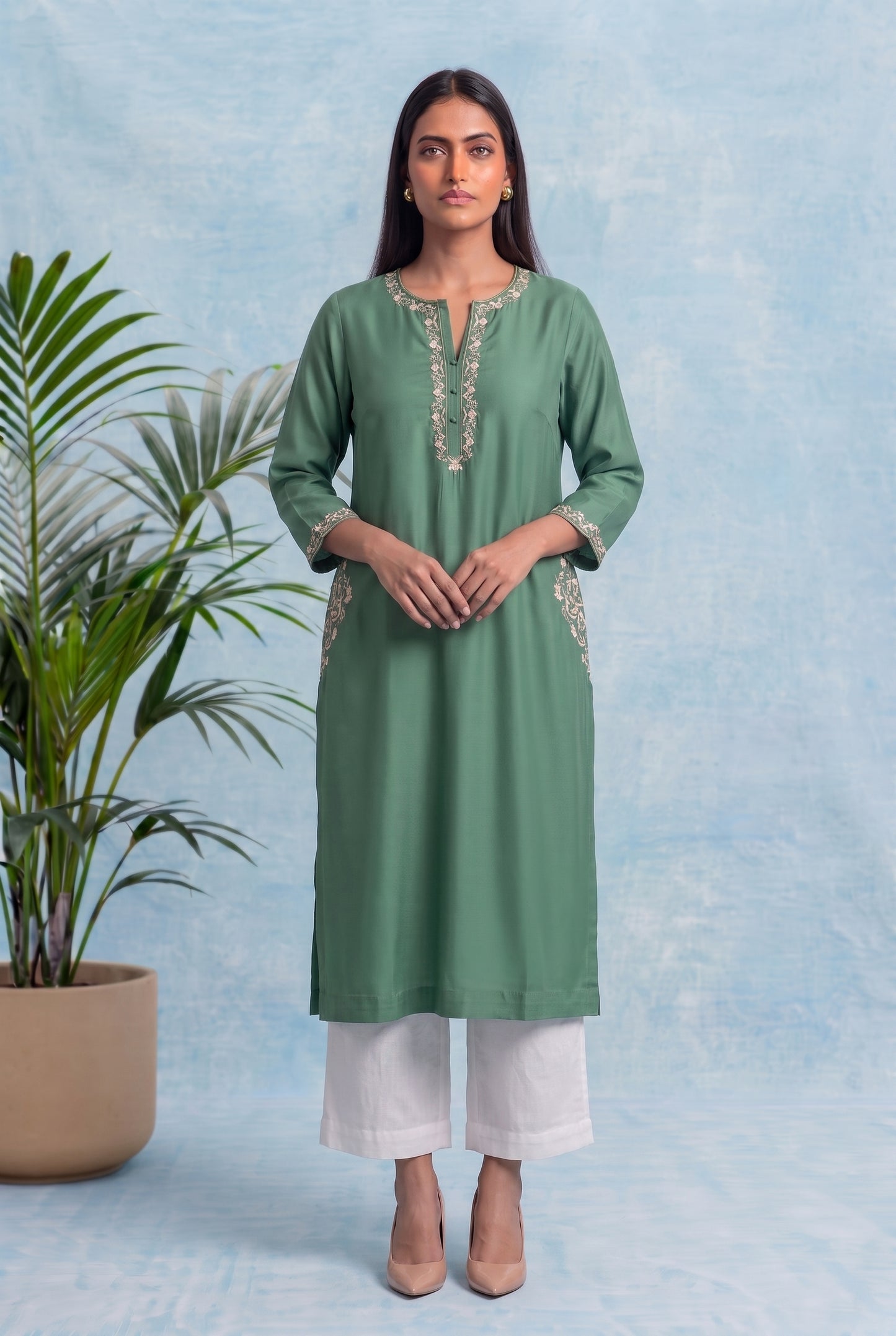 Emerald Dew Pheran Set with Aari Embroidery