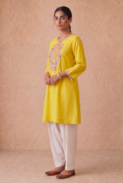 Sunlit Yellow A Line Kurta Set With Aari Embroidery