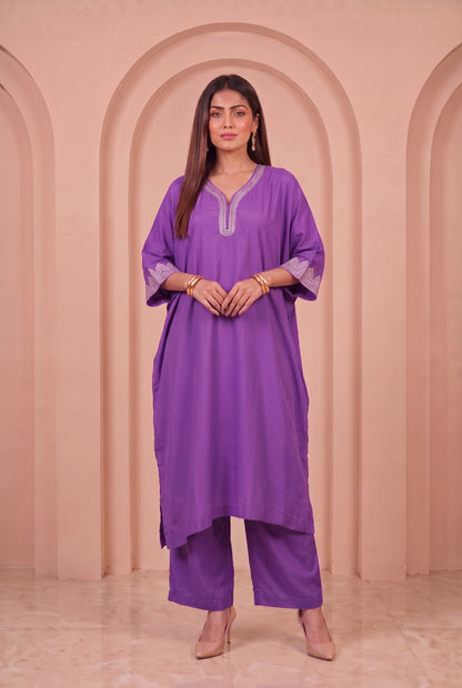 Lavender Purple Mul Kaftaan Set