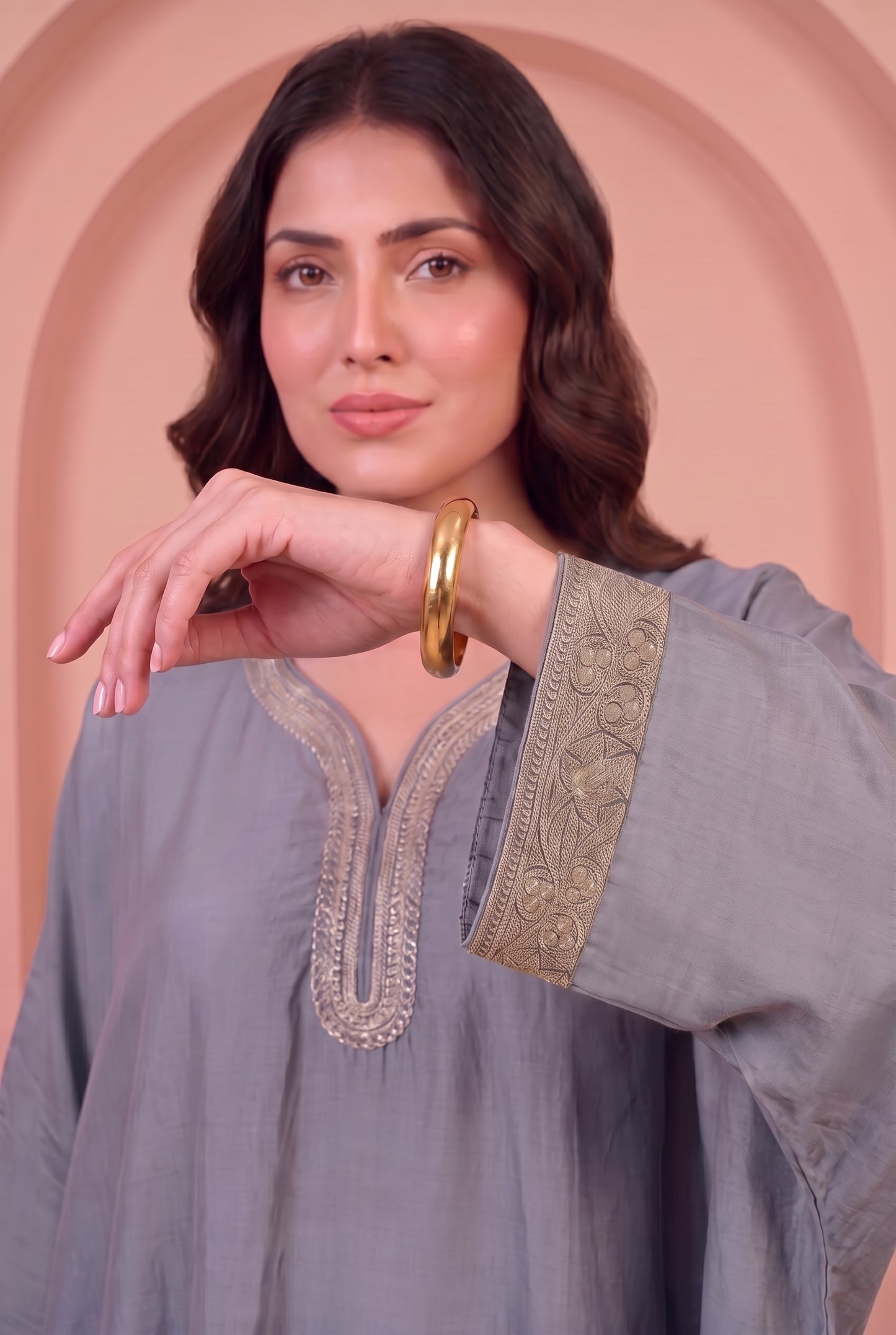 Stone Blue Mul Kaftaan Set