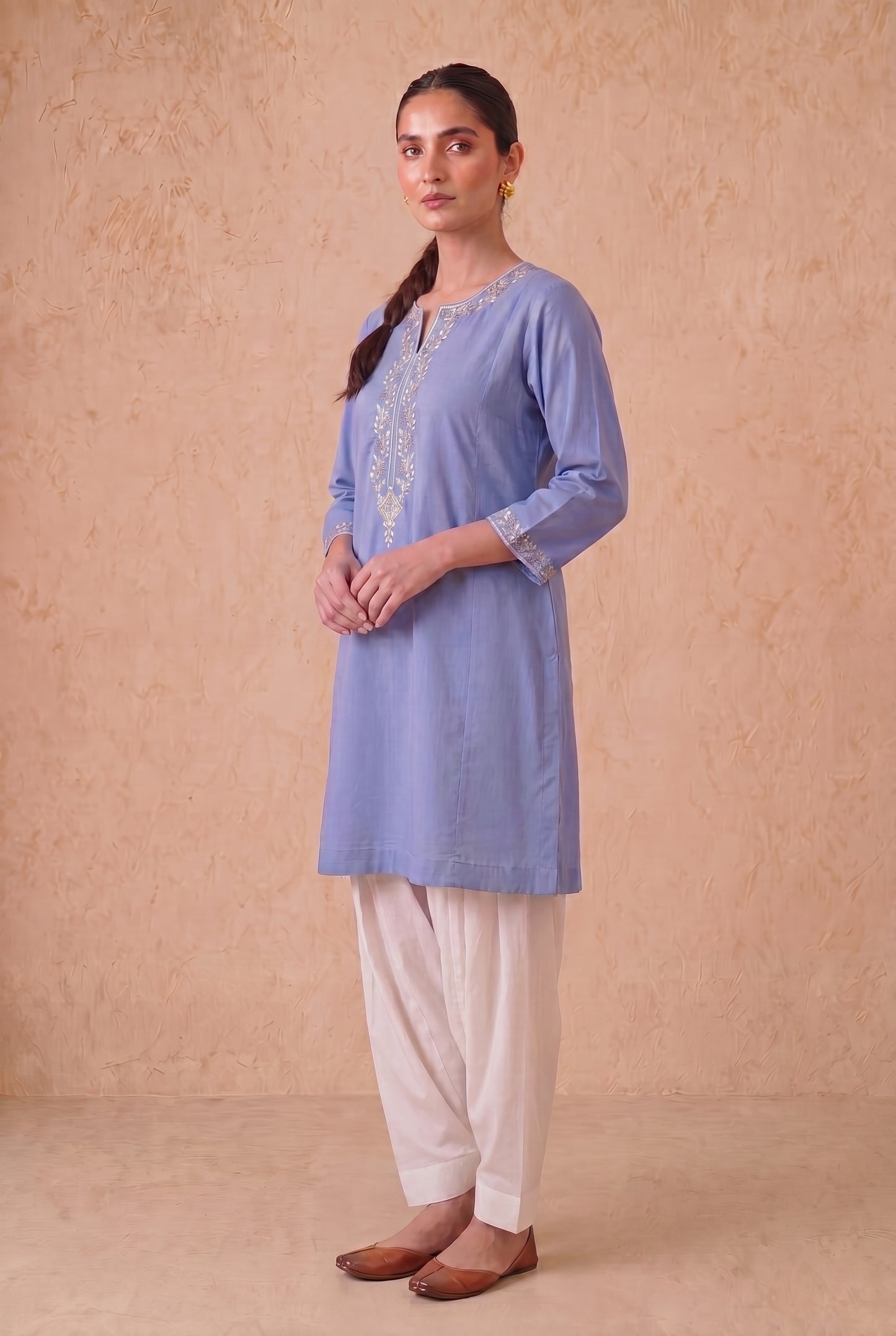Misty Blue a Line Kurta Set with Aari Embroidery