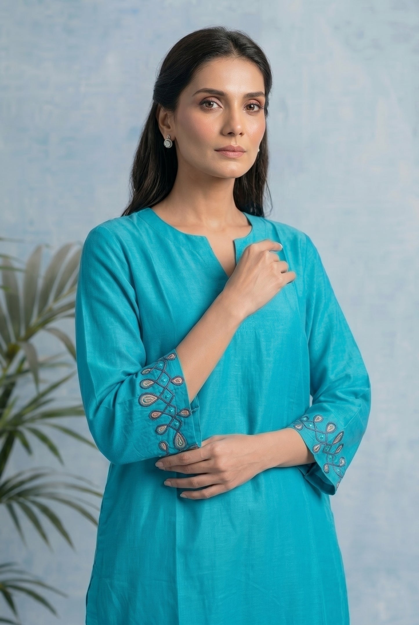Aqua Mist Pheran Set with Aari Embroidery