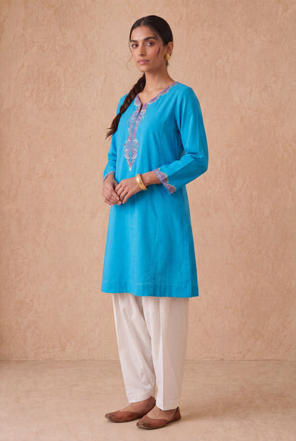 Aqua Blue A Line Kurta Set With Aari Embroidery