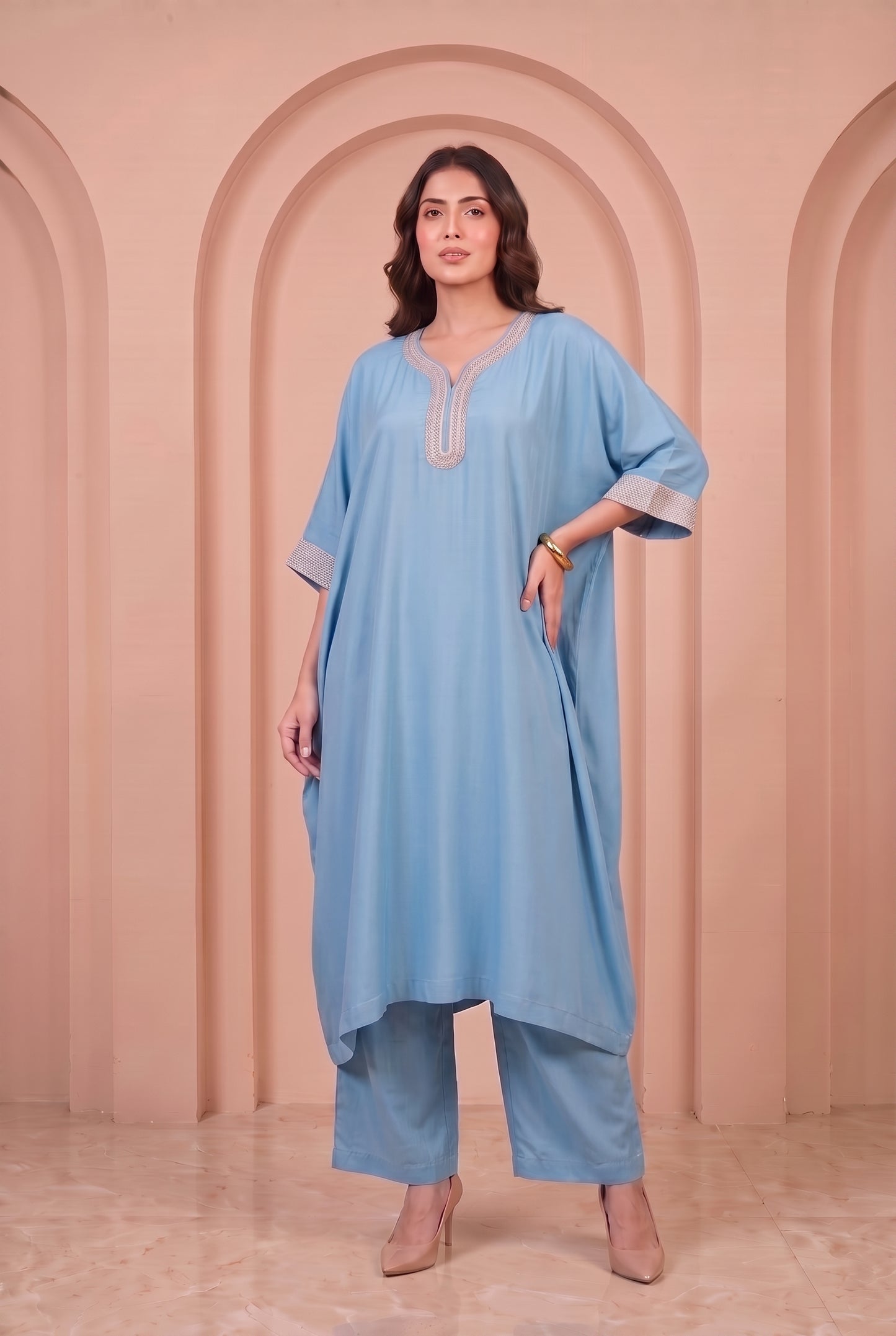 Sky Blue Mul Kaftaan Set