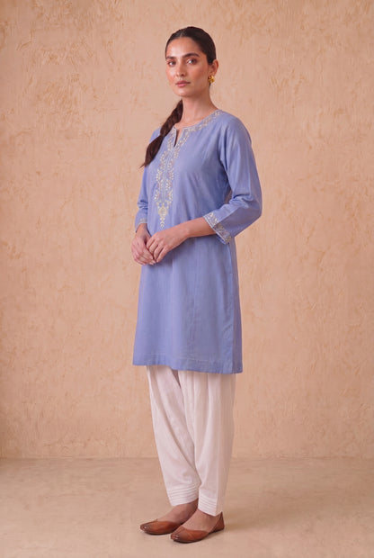 Misty Blue A Line Kurta Set With Aari Embroidery