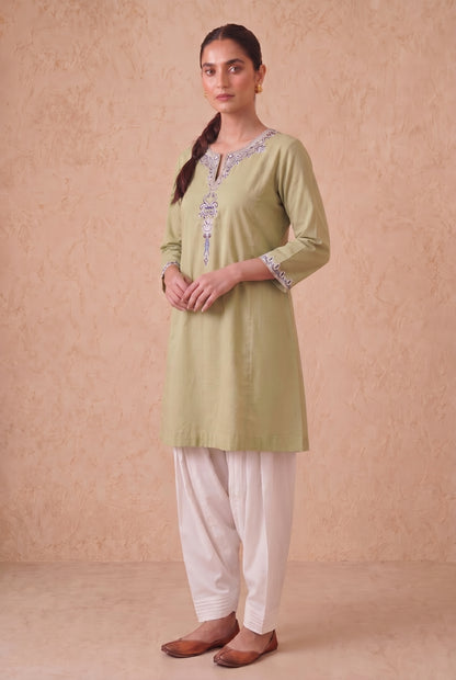 Saga Green A Line Kurta Set With Aari Embroidery
