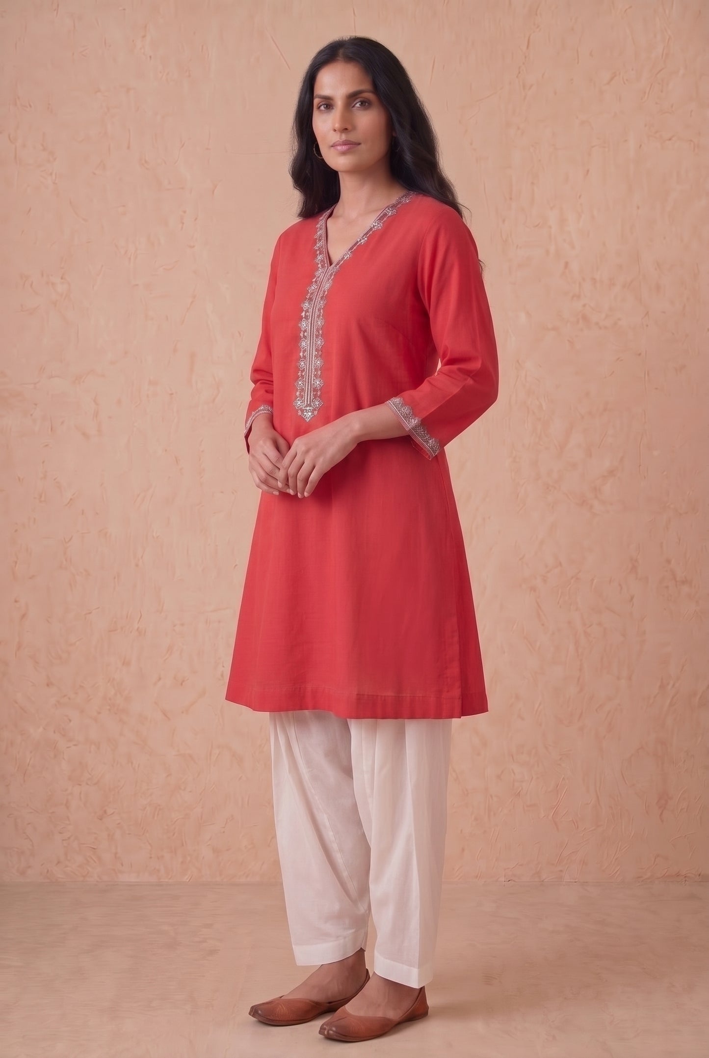 Poppy Reda Line Kurta Set With Aari Embroidery