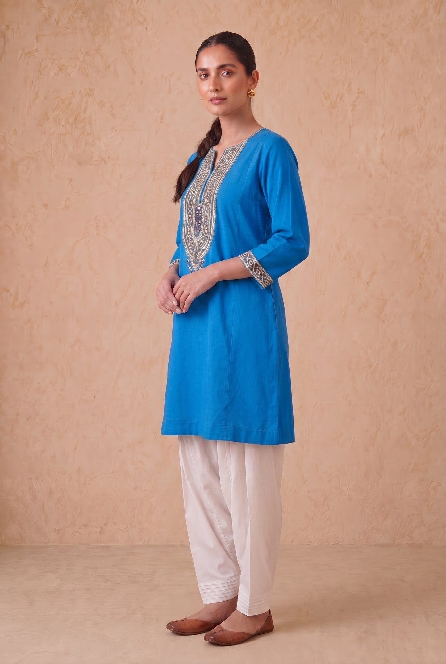 Azure Blue A Line Kurta Set With Aari Embroidery