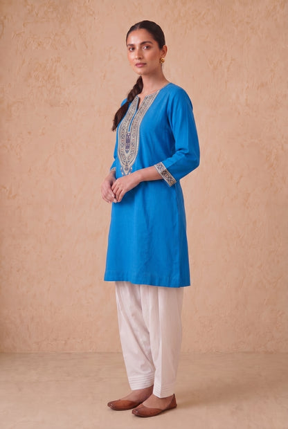 Azure Blue A Line Kurta Set With Aari Embroidery